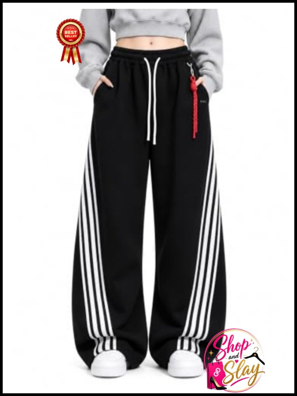 Y2K Baggy Barrel Sweatpants Cotton Blend Wide Leg Striped Streetwear Pants